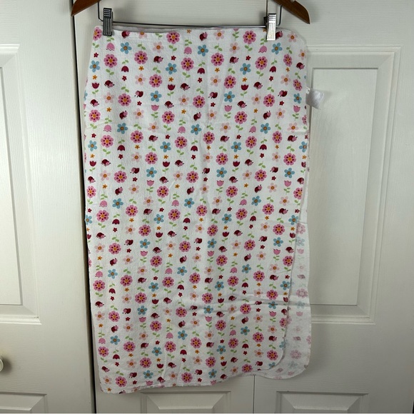 Carter's Floral Ladybug Baby Blanket Flannel Receiving White Pink Blue Flower - Picture 5 of 10